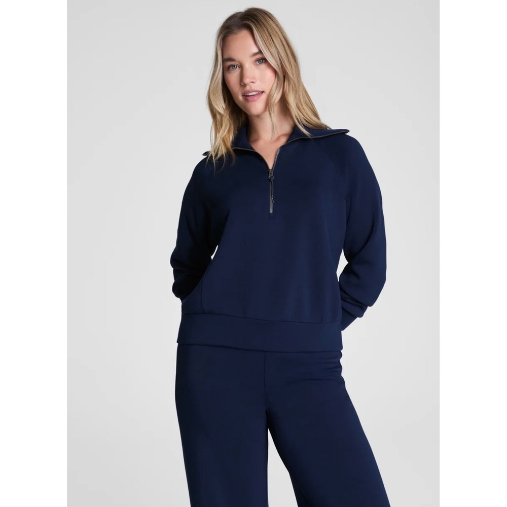 Spanx Air Essentials Navy Blue 1/2 Zip Size Large
